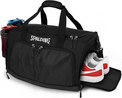 Spalding Duffle Bag Gym Bag for Men and Women | Large Black Duffel with Shoe and Wet Compartment | Use for Sport Gear and Accessories | Waterproof Bags for Sports Fitness Workout Travel