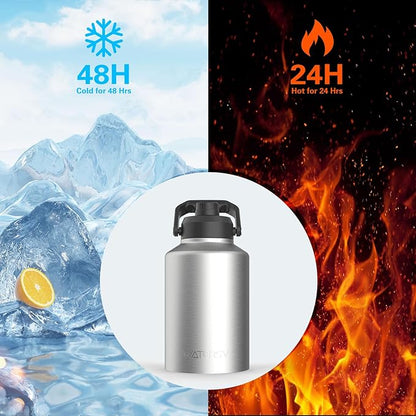 WATERSY 1 Gallon Water Bottle Insulated(Cold for 48 Hrs),BPA Free&Leak Proof,128oz Stainless Steel Water Jug,Big thermo,Large Water Bottle with Handle for Gym,Hiking,Camping&Travel,Stainless