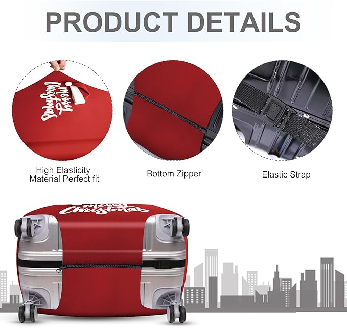ANNA QUEEN Merry Christmas Luggage Cover, Santa Hat Holiday Design Suitcase Protector, Stretchable Washable Travel Sleeve for 24-26 Inch Luggage