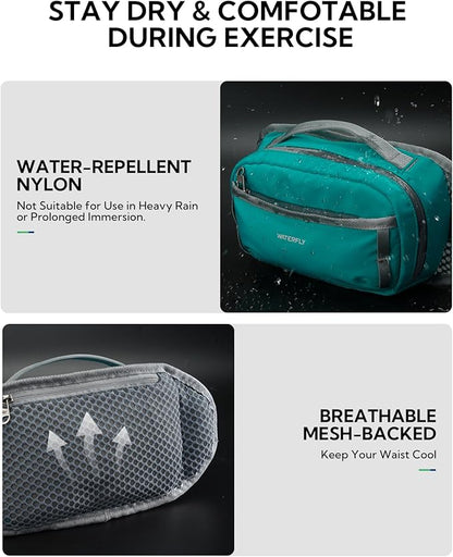 WATERFLY Fanny Pack Waist Bag: 2.3L Large RFID Blocking Crossbody Bags for Women Men, Breathable Casual Anti-Theft Hip Pouch for Traveling Walking Hiking-Cyan