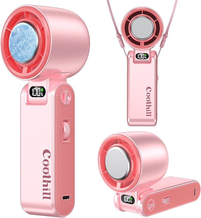 Handheld Portable Fan with Ice Cooler: 100-Speed 5500mAh Rechargeable Handheld Fan, 12H Time Hand Cooling Personal Fans with 20000 RPM Air Turbo Tech for Travel Outdoor (Pink)