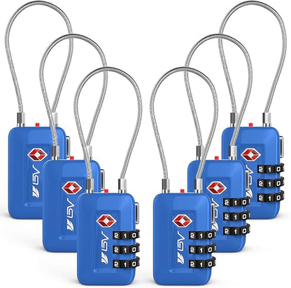 TSA Accepted Luggage Travel Lock, Set-Your-Own Combination Lock for School Gym Locker, Luggage Suitcase Baggage Locks, Filing Cabinets, Toolbox, Case (Blue, 6 Pack)