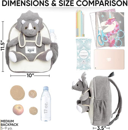Naturally KIDS Grey Dinosaur Backpack for Boys 4-5, Triceratops Dinosaur Gifts for 4-5 Year Old Boys, Girls, Toddler Backpack