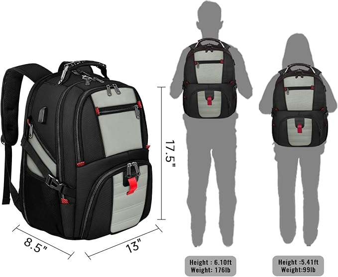 YOREPEK Travel Backpack, 50L Laptop Backpacks for Men Women, Water Resistant Airline Approved Bag with USB Charging Port Fits 17 Inch Computer, Grey