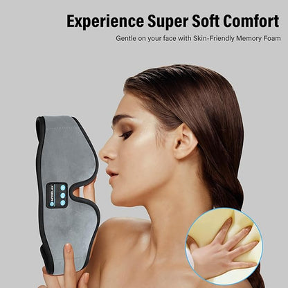 Sleep Mask with Bluetooth Headphones,3D Sleep Mask Wireless Music Eye Mask for Side/Supine Sleepers, with Slim Stereo Speakers,Bluetooth Sleep Headphones,Perfect for Sleeping,Gifts for Women/Men Grey