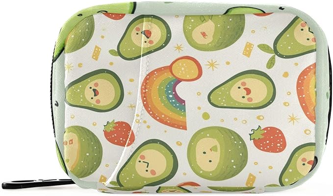 Avocados Rainbows White Cute Pill Organizer Weekly Travel Pill Box 7 Day Large Capacity Pill Dispenser Case with 8 Pill Container Daily Pill Box Organizer Vitamin Holder Pill Bot