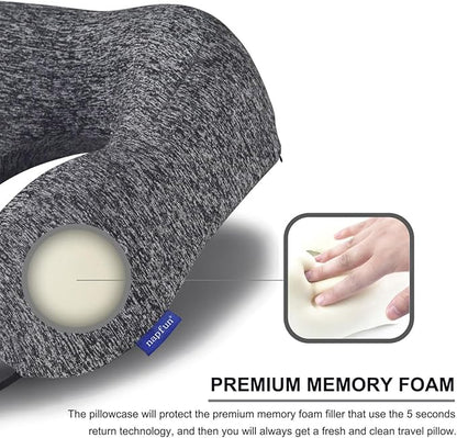 napfun Neck Pillow for Traveling, Upgraded Travel Neck Pillow for Airplane 100% Pure Memory Foam Travel Pillow for Flight Headrest Sleep, Portable Plane Accessories, Full Grey