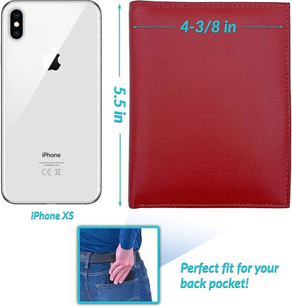 Red RFID Genuine Leather Passport Wallet