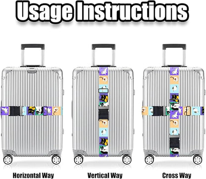 Nuxovilar Luggage Straps of 2 Set Cartoon Cats Pattern, 1.96x90.5 inches - Luggage Straps for Suitcases, Perfect for Pet Lovers, Family Trips, Casual Travel