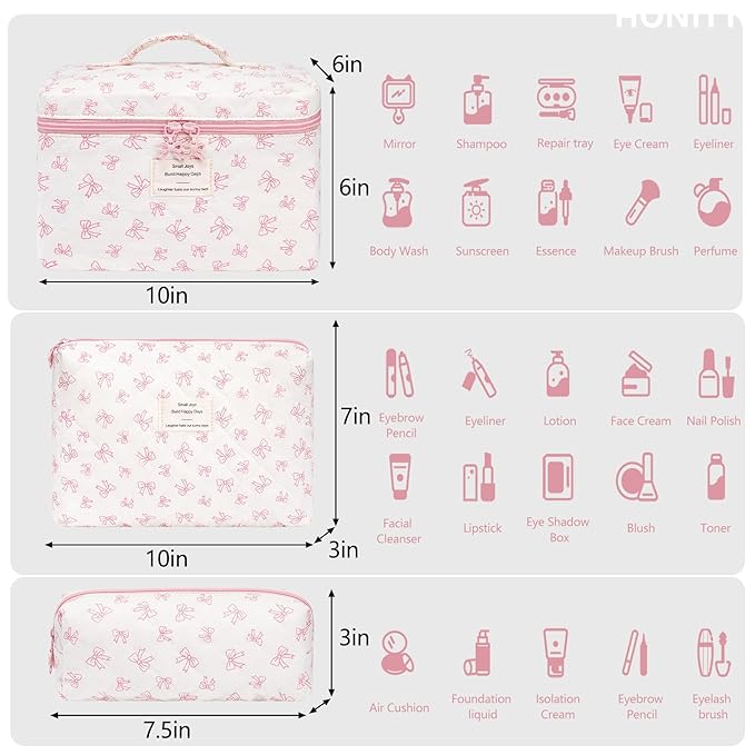 Makeup Bag,Quilted Cosmetic Bags,Large Floral Make Up Organize bag,Makeup Bag Set for Women,Flower Travel Toiletry Bag