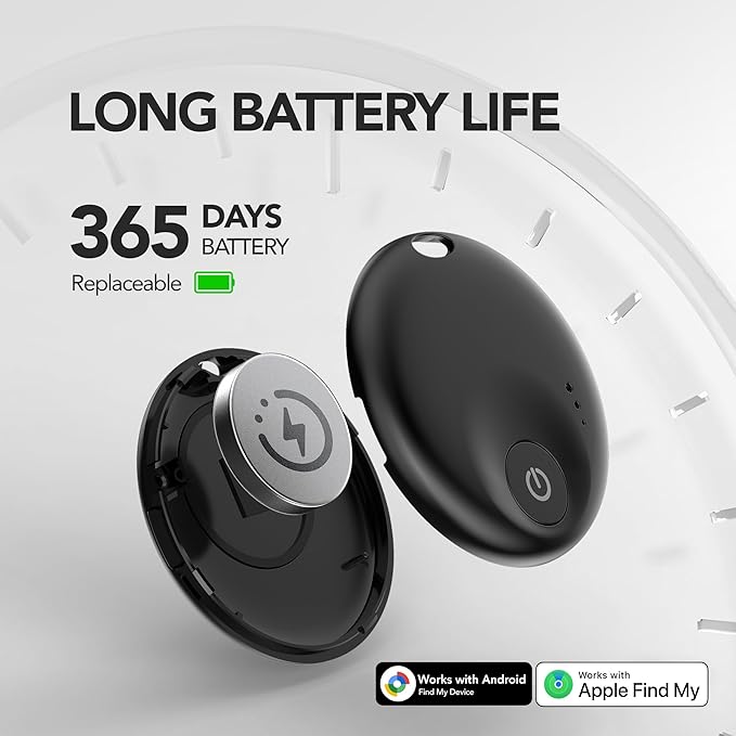 2025 Upgraded Dual-System Tracker for iOS or Android, Bluetooth Smart Tracking Tag/Luggage Tracker/Key Finder/Item Locator/Backpack/Bicycle,(Black)