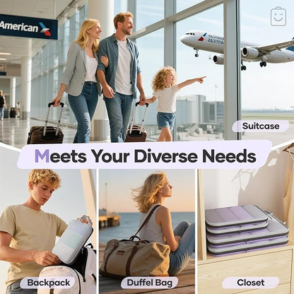 Veken 9/11 Set Compression Packing Cubes for Travel Essentials,Compressible Expandable Large Luggage Suitcase Organizer Bags for Clothing,Durable Space Saver Storage Bags(Light Purple)