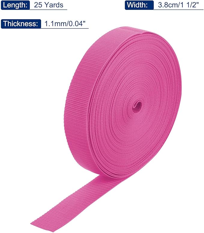 MECCANIXITY Lightweight Polypropylene Webbing Strap 1 1/2" 25 Yard Backpack Strapping Band Rose Red for Outdoor Luggage Cargo Straps