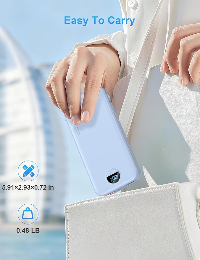 Portable Charger with Wall Plug, 12000mAh USB C Power Bank Fast Charging, External Battery Pack with Built in Cables, Digital Display, 5 Output 4 Input for iPhone Android Cell Phone Tablet