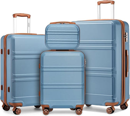 Kono 4 Piece Luggage Sets Expandable(only 28") with Spinner Wheels TSA Lock Lightweight PC+ABS Hardside Travel Rolling Suitcases 20in 24in 28in Carry on and 12in Mini Cosmetic Case Apricot Blue