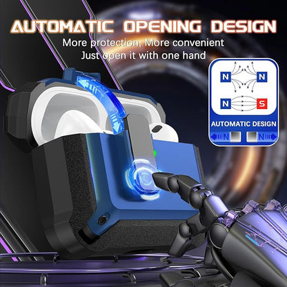 R-fun for AirPods Pro 3 Case (2025) Cover with Cleaning Kit, Military-Grade Heavy-Duty Drop-Resistant with Auto Pop-Up Lid for AirPods Pro 3rd Generation 2025 USB-C Charging Case, Blue