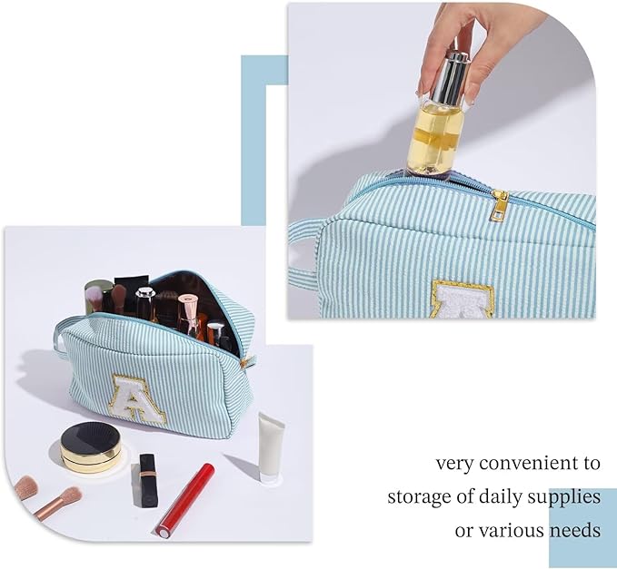 YOOLIFE Initial Makeup Bag - Monogram Cute Makeup Bag Cosmetic Travel Toiletry Pouch Make Up Case for Women Mom Best Friend Friendship Sister Teacher, Personalized Birthday Gifts for Women Her H