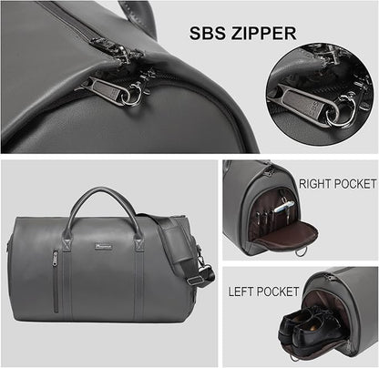 Leather Garment Bag for Travel, Modoker Carry On Suit Carrier Travel Bag with Shoulder Strap - Ideal for Business Trips and Weekend Getaways - The Garment Duffel Bag for Traveling Men Women