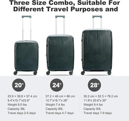 Nazhura Luggage Set, 3-Piece Hardside Suitcase Set, 20-inch Carry On, 24-inch, 28-inch Luggage