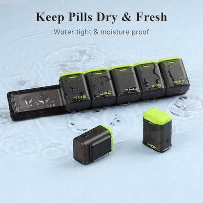 Weekly Pill Organizer Magnetic, Removable Pill Box 7 Day 1 Time a Day, Large Pill Case Travel, Week Once Daily Medication Dispenser, Medicine Container Holder for Supplement Vitamin, Green