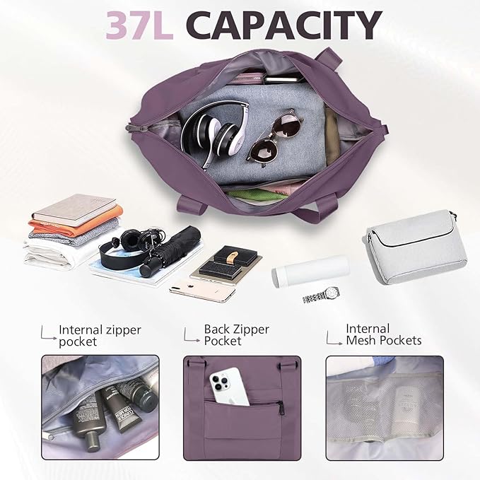 Travel Duffle Bag, Waterproof Weekender Bag Carry On Tote Bags for Women, Travel Essentials Sport Gym Bag for Men, Hospital Bag for Labor and Delivery, Overnight Bag Luggage Bag with Trolley Sleeve