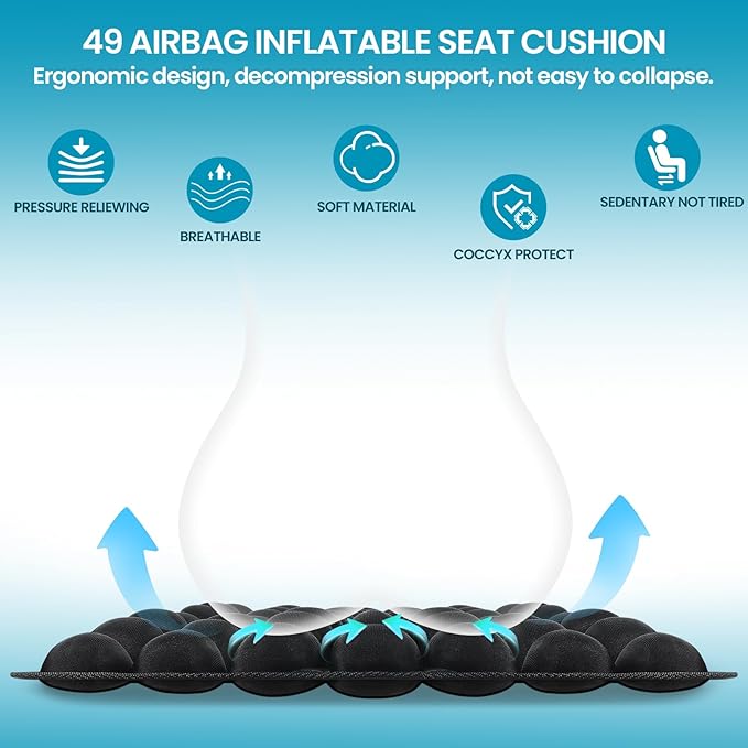 Sondor Travel Cushion, Inflatable seat Cushion, Suitable for Airplane Seats, Long-Distance Travel, Office wheelchairs and Other Portable seat Cushions (Black)