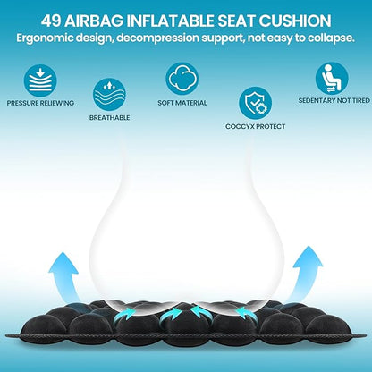 Sondor Travel Cushion, Inflatable seat Cushion, Suitable for Airplane Seats, Long-Distance Travel, Office wheelchairs and Other Portable seat Cushions (Black)