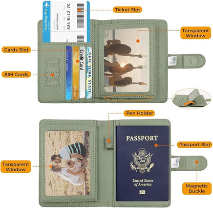 Melsbrinna Rfid Passport Holder for Travel women/Men, Cute Passport Wallet Rfid Blocking Card Slots, Rfid Passport Cover/CaseTravel Wallet, Passport Book Holder (1, LG GREEN)