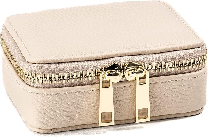 Weekly Pill Organizer 7 Day – Travel Pill Case for Vitamins & Medication, Premium Vegan Leather Pill Box with Removable Daily Compartments, Portable Supplement Organizer with Secure Zipper (Cream)