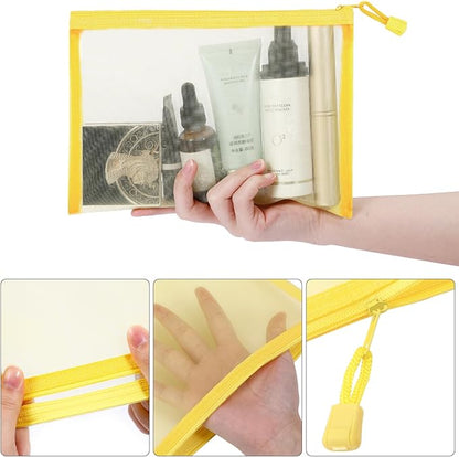 12 Pieces Zipper Nylon Mesh Pouch, Mesh Cosmetic Bags Makeup Bags Pencil Case, Multipurpose Travel Bags for Cosmetic School Office Supplies and Travel Accessories (Yellow, A5+B6)