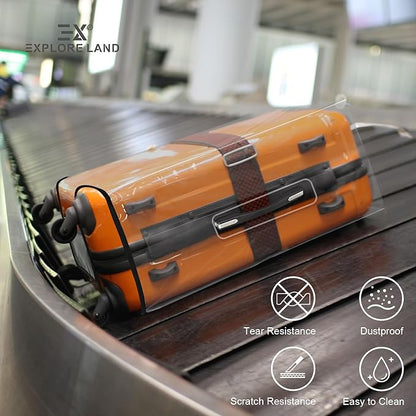 Explore Land Clear Luggage Cover Tough Protector Fits for 28 Inches Suitcase for Travel Airplane (PVC, L)