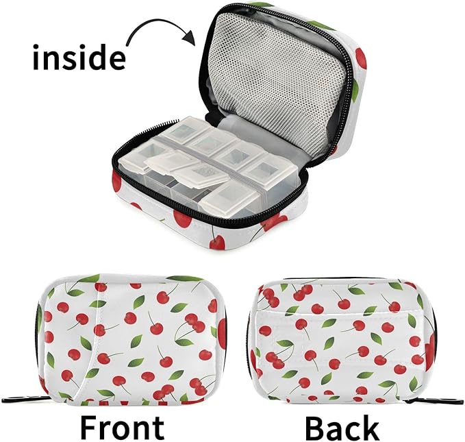 Pill Organizer Box Case Weekly Travel Pill Container Cute Pill Holder 7Day Vitamin Organizer Pill Dispenser Sorter Planner Storage Small Compact Cherries24