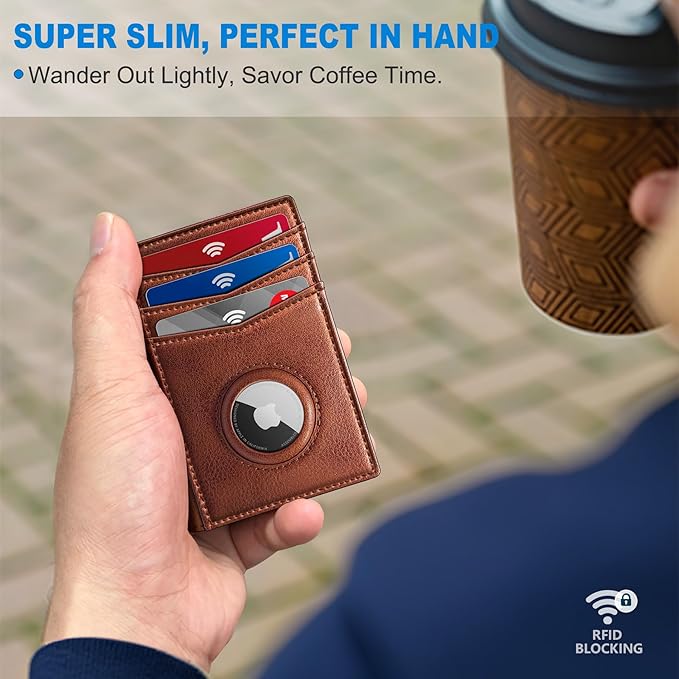 Airtag Slim Leather Wallet for Men - 12-Card Capacity, Magnetic Closure, Money Clip & Simplified Bill Compartment, RFID Blocking (4.3" x 3.0") | Gift Boxed