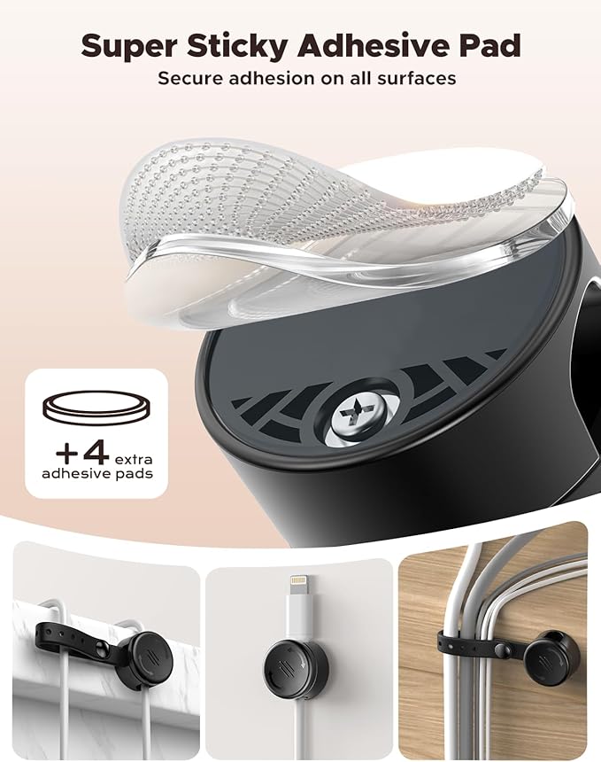 8 Pack Cord Organizer Clips with Silicone Cable Ties [2 in 1], Magnetic Cable Organizer [Smooth Adjustable & 1s Lock], Strong Adhesive Cord Holder Wire Organizer Keeper for Nightstand Desk