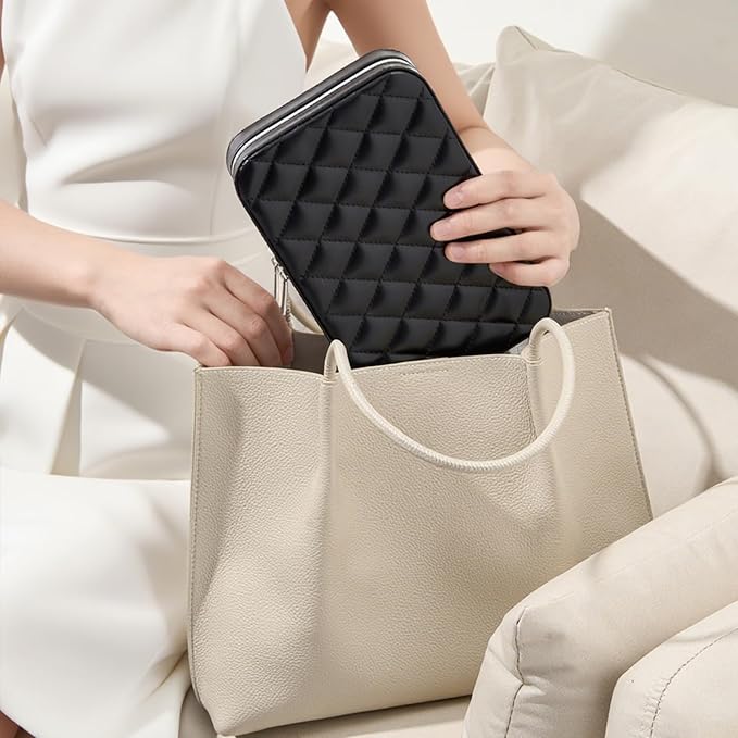 Lolalet Travel Jewelry Case for Women Girls, Travel Jewelry Organizer Box with Mirror & Clear Storage Bag, Small Portable Earring Necklace Bracelet Ring Case, Birthday Christmas Gifts -Medium, Black