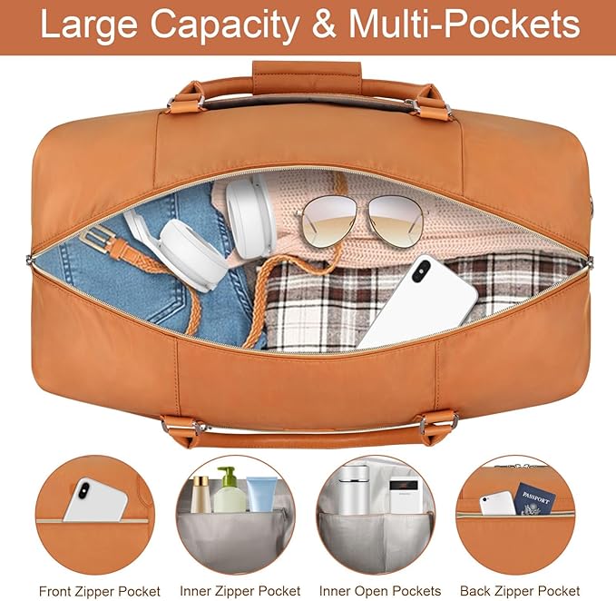 Weekender Bag for Women, Travel Duffel Bag Carry On Overnight Bag with Shoe Compartment Large Nylon Travel Weekend Tote Bag