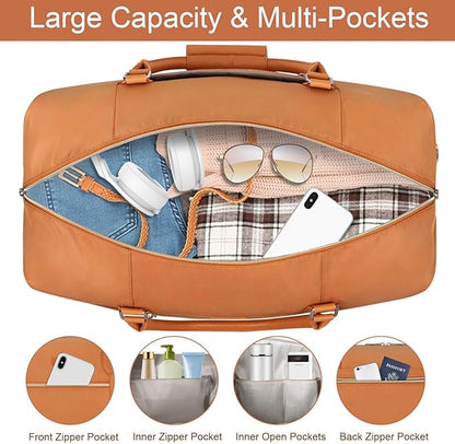 Weekender Bag for Women, Travel Duffel Bag Carry On Overnight Bag with Shoe Compartment Large Nylon Travel Weekend Tote Bag