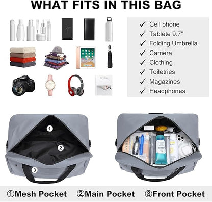 Kono Travel Duffel - 20L Under Seat Carry-On Sports Tote Gym Weekender Overnight Bag - 15.75"x9.84"x7.87" Light Gray