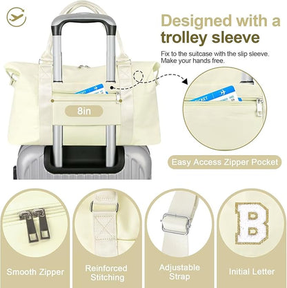 Dance Gym Duffel Bag for Teen Girls, Personalized Initial Travel Weekender Bag,Cute Overnight Carry On Duffle for Women,Sports Travel Cheer Bag,Monogram Christmas Gifts for Tween Preppy(beige-B)