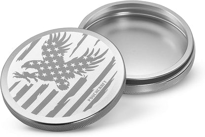 Metal Pouch Can | Metal Container | Slim EDC Pocket Tin | Airtight & Moisture-Resistant | Compact Daily Organizer | Pill Case & Travel Tin | Father’s Day Gift for Dad | (American Flag, Silver, Tall)