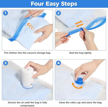 10 Pack Travel Vacuum Storage Bags with USB Electric Pump, Combo Space Saver Vacuum Seal Bags for Clothing Travel Vaccine Sealed Storage Bag for Blankets Clothes Comforters Luggage, Clear