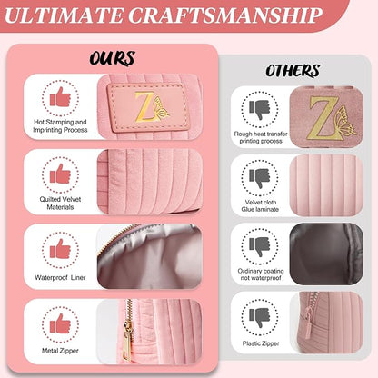 Monogrammed Make Up Bags for Women,Personalized Cosmetic Bags Women,Small Quilted Makeup Pouch,Cute Makeup Bag Travel,Birthday Gifts for Teen Girl (Pink Z)