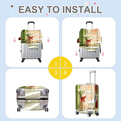 FOREVER QUEEN Christmas Cute cat Luggage Cover Suitcase Protector Suitcase Cover Anti-Scratch,Stretchable Bag Cover Washable Durable Polyester