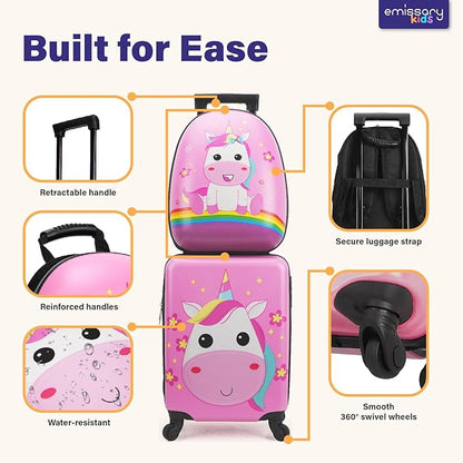 emissary Kids Luggage Sets For Girls, Unicorn Kid's Suitcase Set with Backpack, Childrens Luggage Set For Girls, Kids Carry on Suitcases Toddler Suitcase