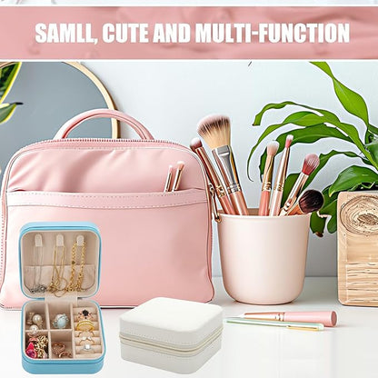 Bridesmaid Proposal Gifts Travel Jewelry Case Jewelry Travel Organizer Small Bachelorette party Jewelry Box Bridesmaid Gift Boxes Mini Storage Organizer Storage Box (8, White&Pink)