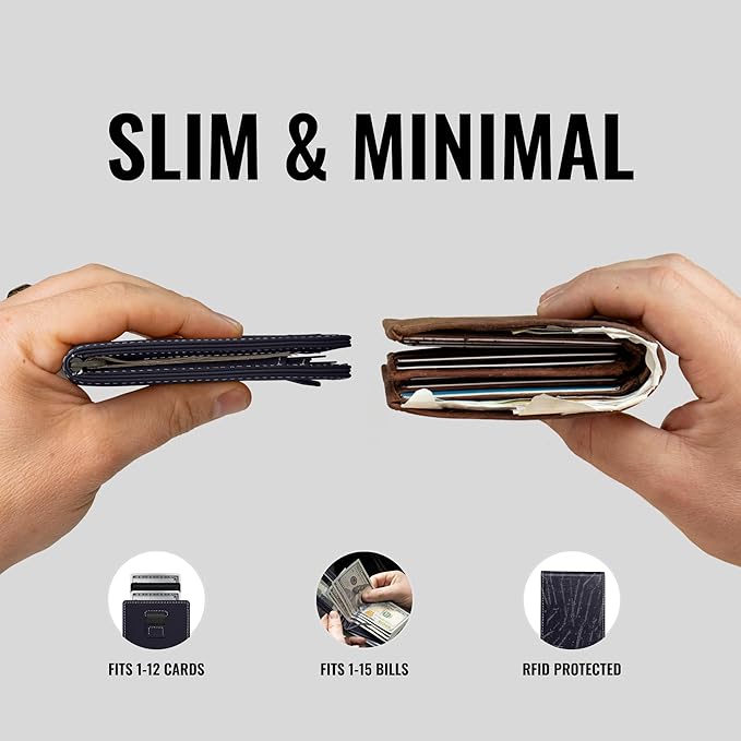 Kings Loot Wallet for Men | Minimalist Slim RFID Blocking Leather Design with Cash Pocket & Card Pull Strap | Holds 1-15 Cards | Stylish & Durable Wallets (Sapphire)