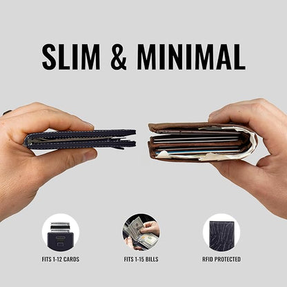 Kings Loot Wallet for Men | Minimalist Slim RFID Blocking Leather Design with Cash Pocket & Card Pull Strap | Holds 1-15 Cards | Stylish & Durable Wallets (Sapphire)