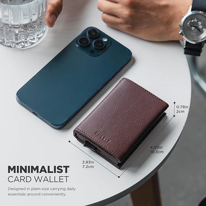 VULKIT Pop up Card Wallet Minimalist Cash Wallets RFID Blocking Leather Smart Credit Card Holder with ID window for Men