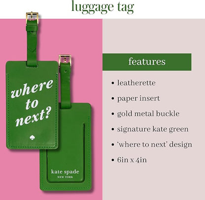 Kate Spade New York Vegan Leather Luggage Tag for Women, Durable Suitcase ID Tag, Where to Next