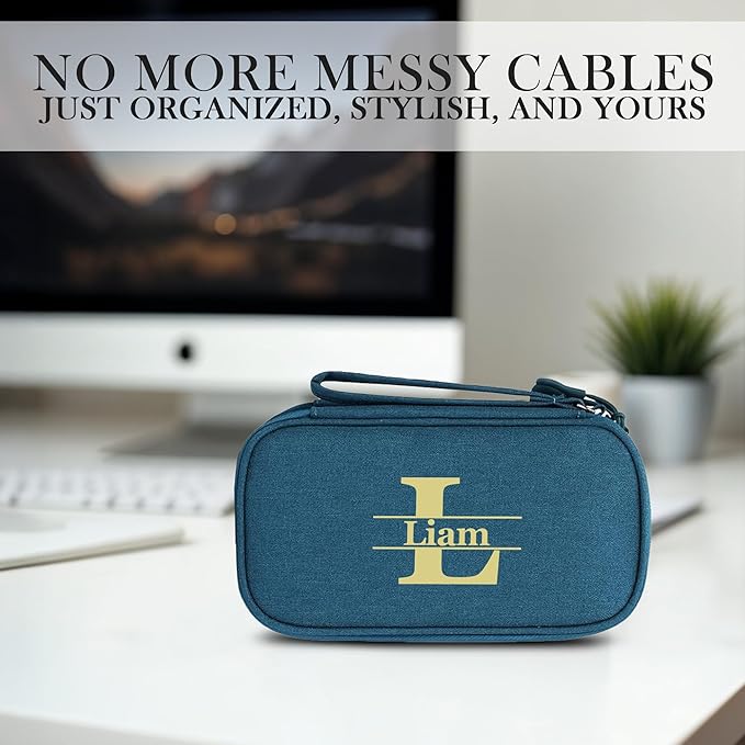 Personalized Electronics Organizer Travel Case – Custom Name Compact Cable Storage Bag for Chargers, Cords, USB Flash Drives – Waterproof Tech Pouch for Travel, Business and Daily Organization- Green